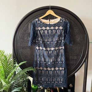 Eliza J Navy Lace Crochet Pattern Shift Dress